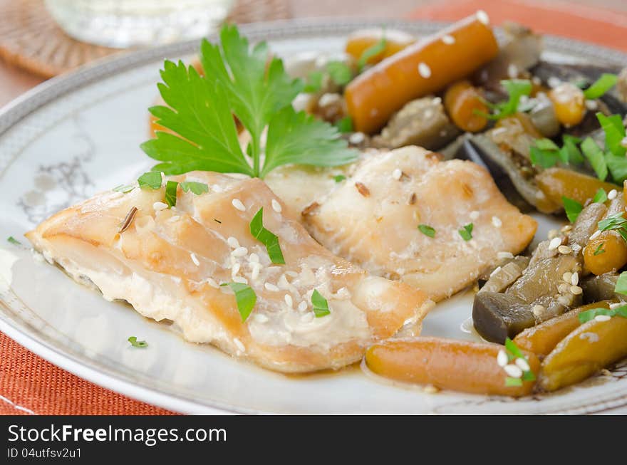 Cod In Beer Marinade With Vegetables