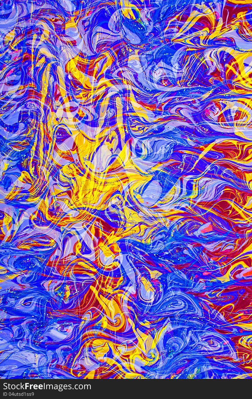 Abstract background made by blue yelloe and red paints swirling and mixing. Abstract background made by blue yelloe and red paints swirling and mixing