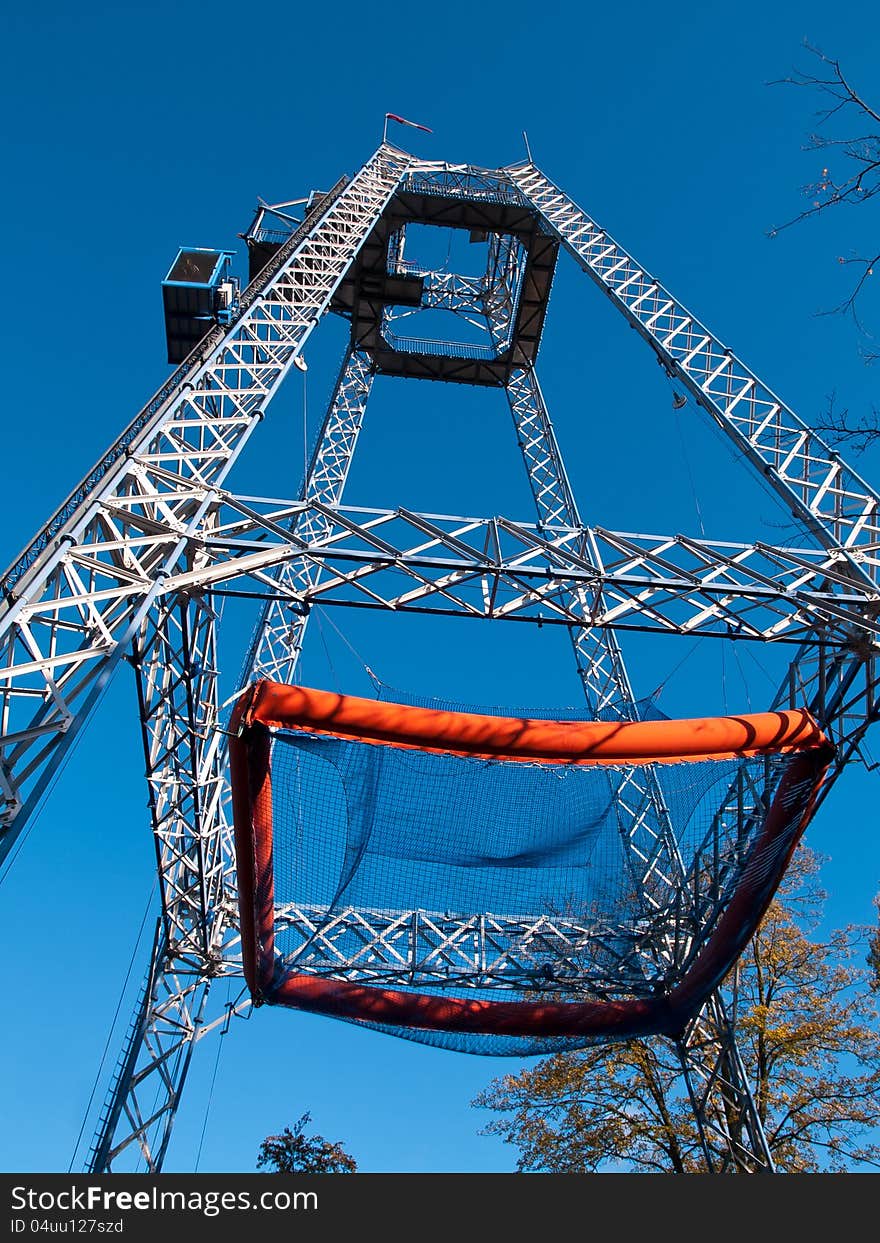 Free fall tower in amusement park