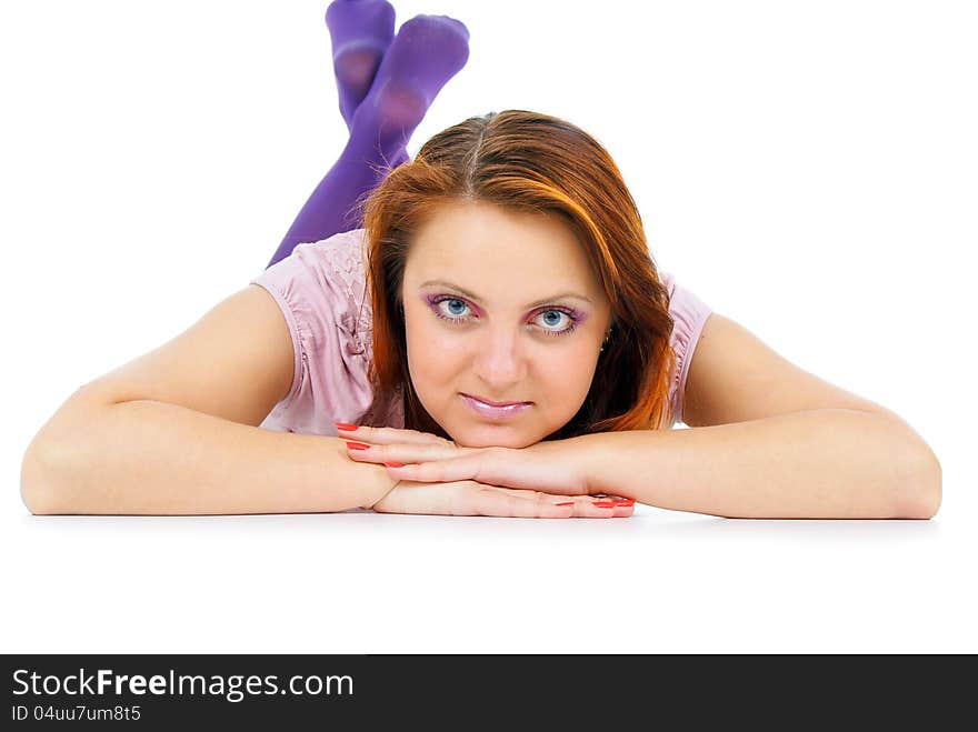 Beautiful girl is isolated on a white background. Beautiful girl is isolated on a white background