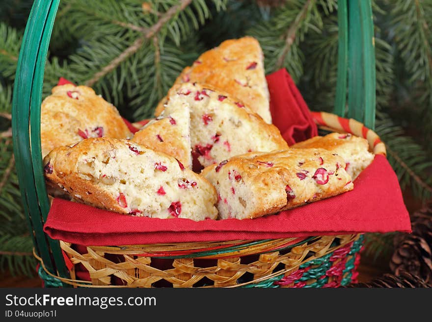 Basket of Cranberry Scones Closeup