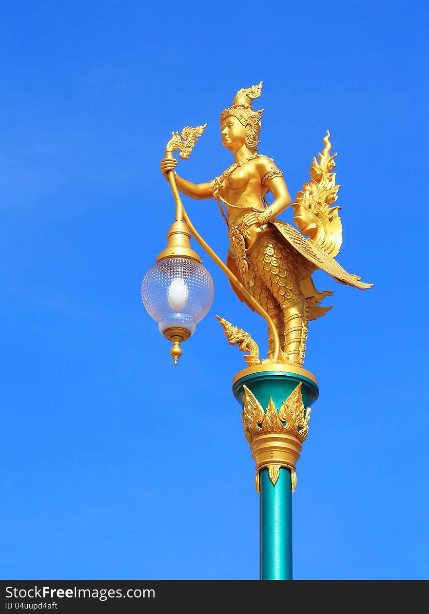 Ginnaree street lamp with a blue sky background, Thailand