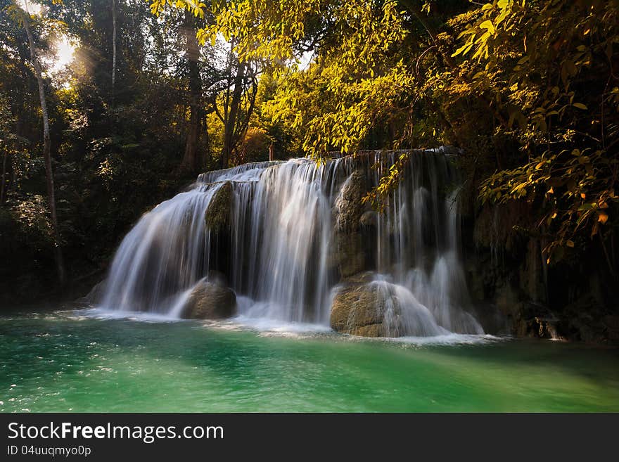 Deep forest Waterfall in Kanchanaburi, Thailand