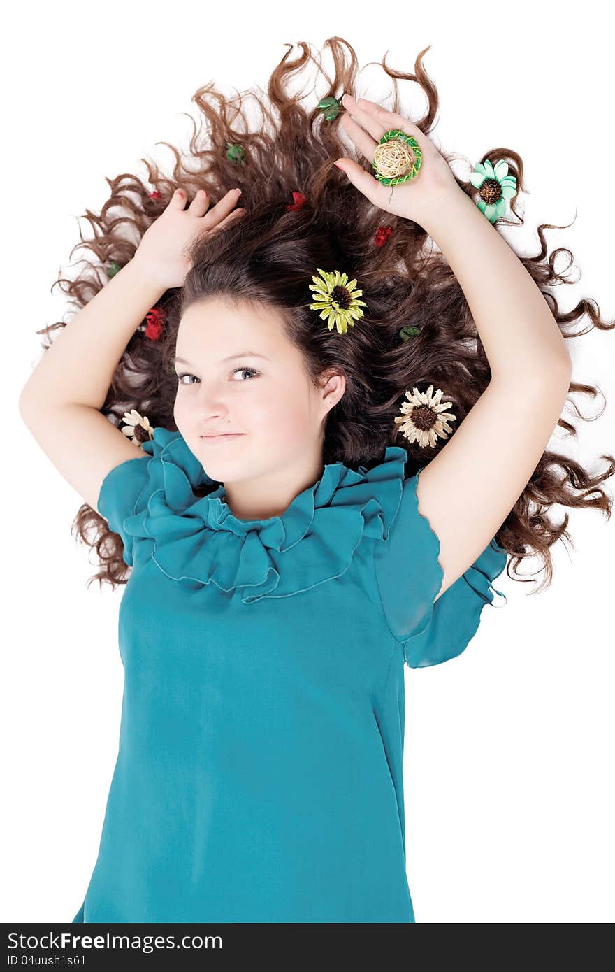 Glamorous brunette pretty curly girl