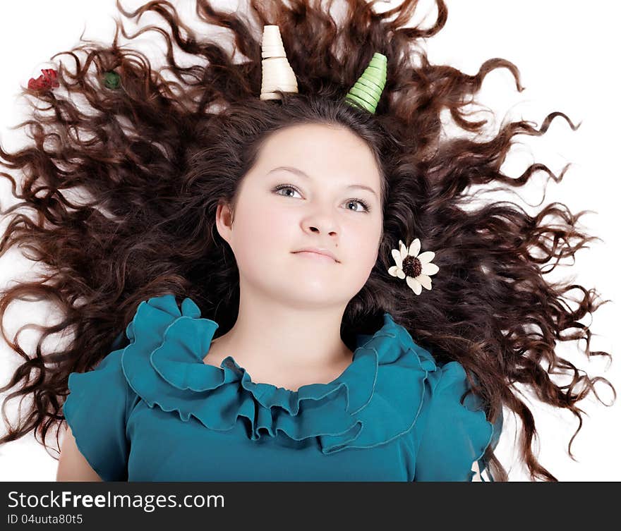 Glamorous Portrait Of A Girl With Curly Horns