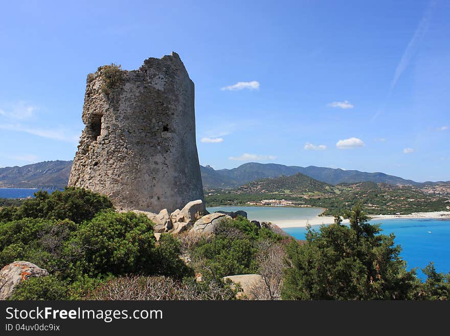 The saracen tower of Cala Giunco -  Villasimius, Sardinia. The saracen tower of Cala Giunco -  Villasimius, Sardinia.