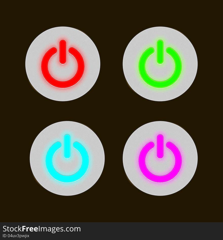 Set of round metal buttons with the light-emitting diode center