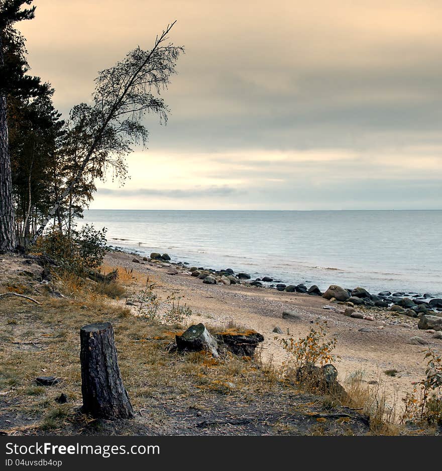 Colorful Stony Beach Near Village Of Tuja