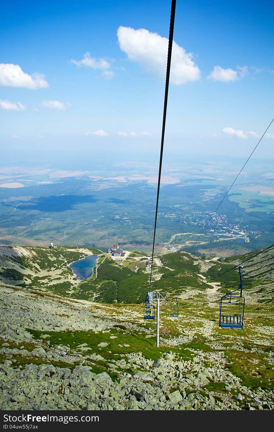 Chair lift at Lomnicky peak in High Tatras mountains