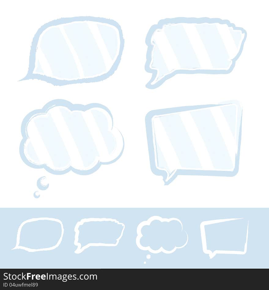 Artistic cartoon talk bubbles in various shapes with diagonal pattern in talk area. Artistic cartoon talk bubbles in various shapes with diagonal pattern in talk area.