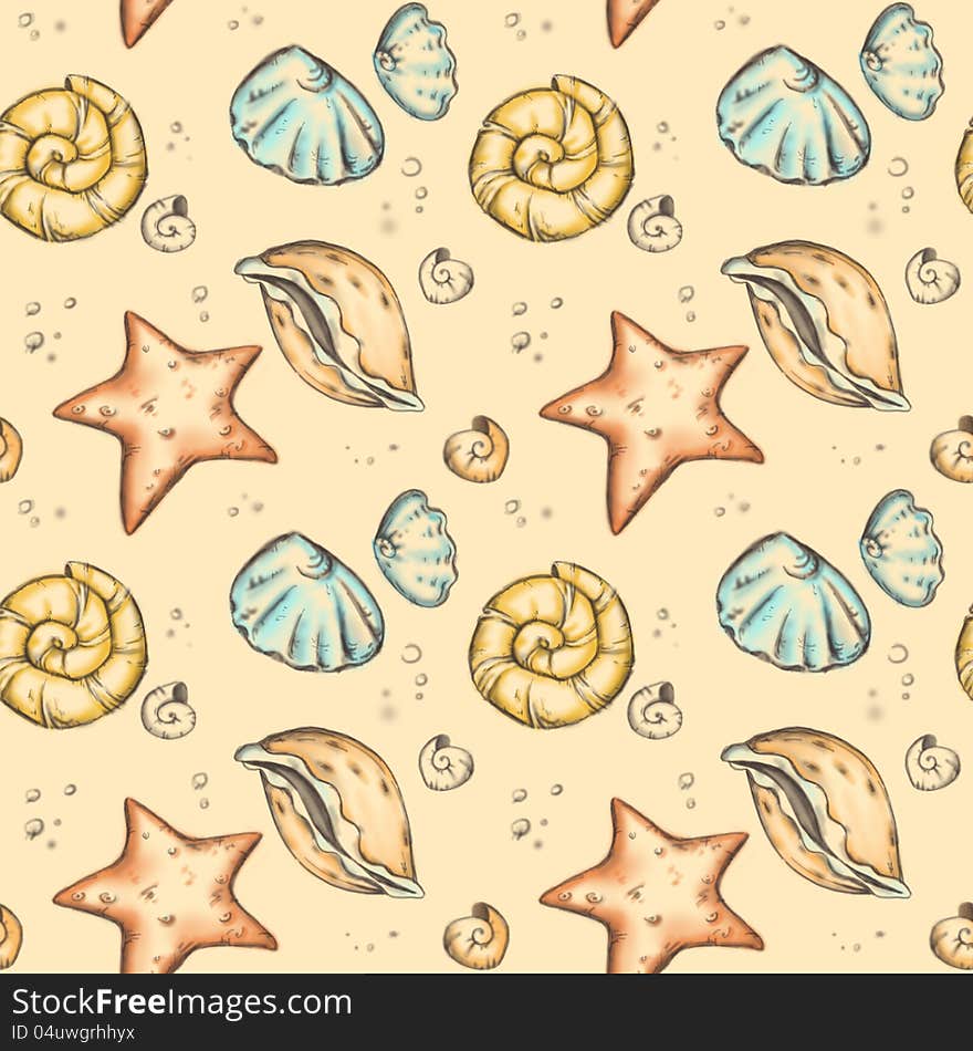 Sealife seamless pattern on a yellow background. Sealife seamless pattern on a yellow background