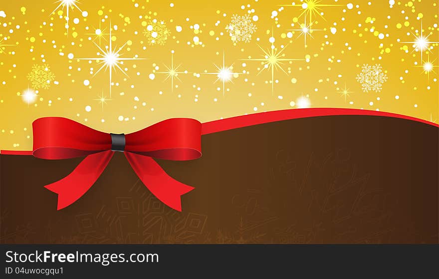 Holiday banner with red ribbon. Christmas background.