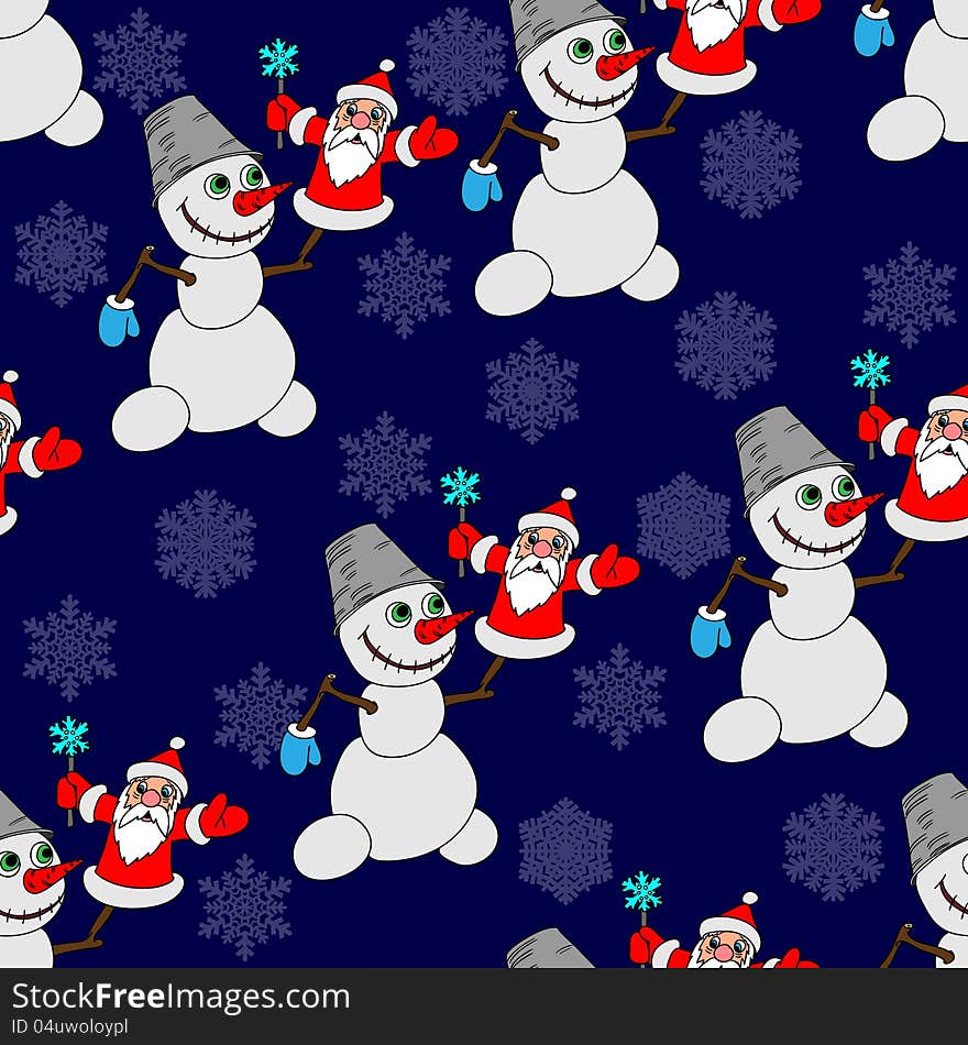 Seamless background with a snowman.