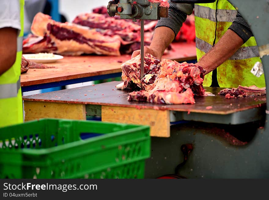 Sawmills animal meat processing, working. Sawmills animal meat processing, working