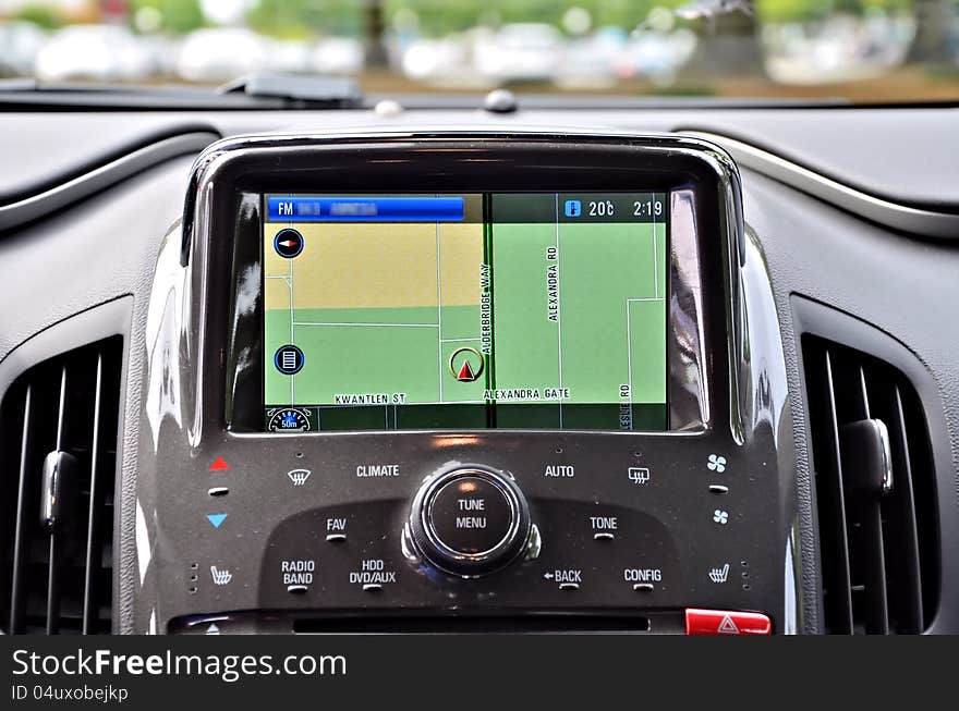 Interior GPS system of the brand new full-electric car