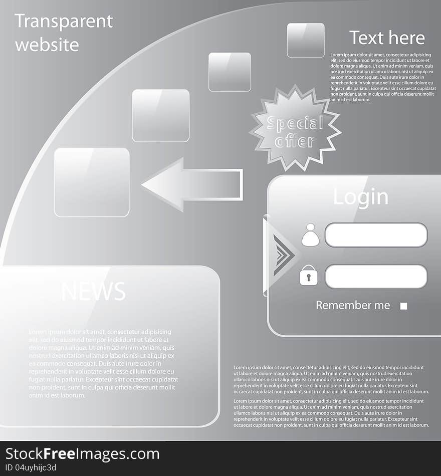 Vector transparent website design template. Vector transparent website design template