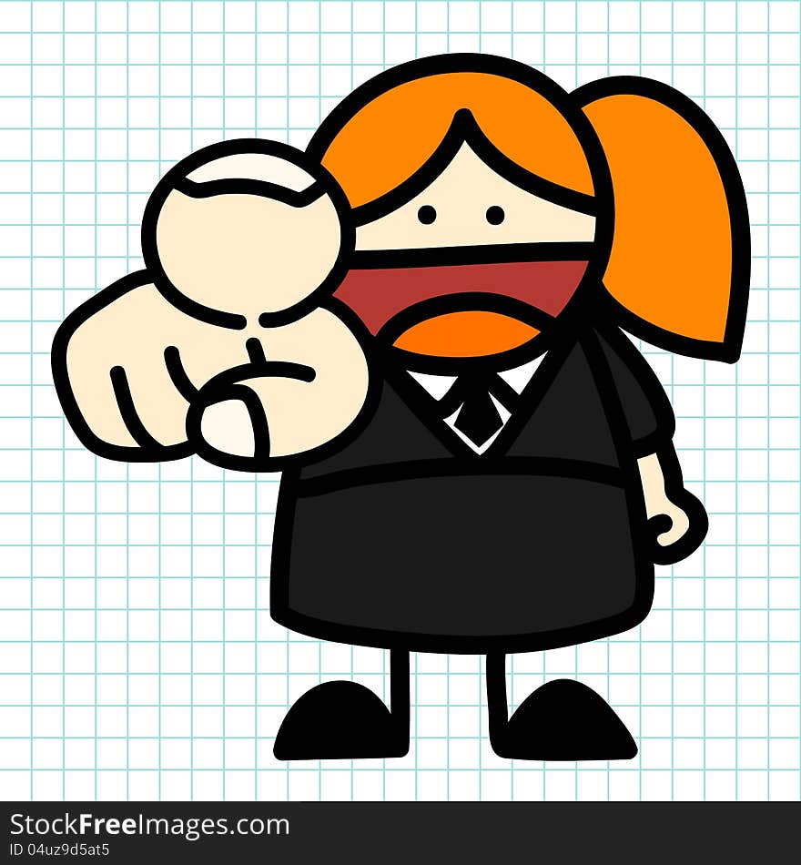 Business Woman Hand Draw Cartoon.