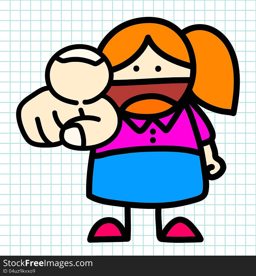 Business woman hand draw cartoon.