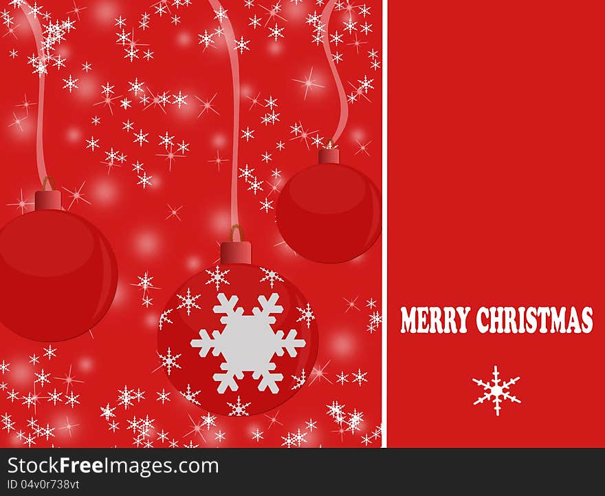 Elegant christmas background with baubles on red, vector illustration