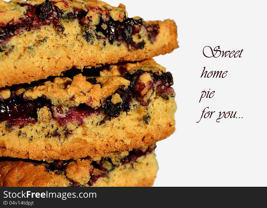 Home pie with berries on the white background