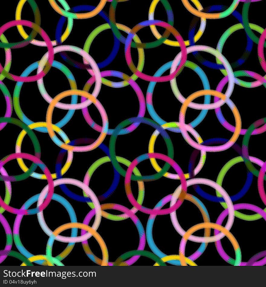 Seamless black pattern with colorful rings