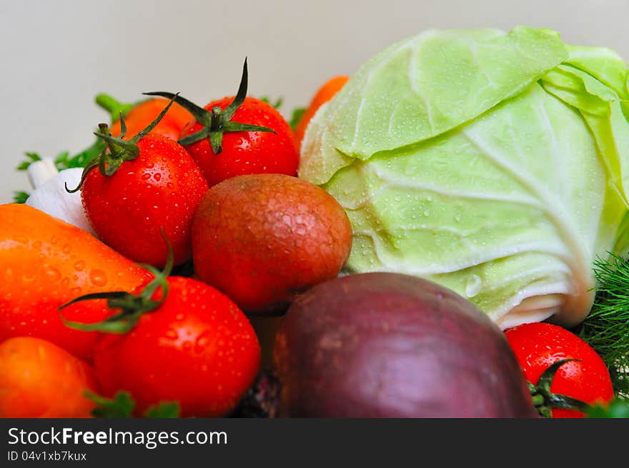 Fresh vegetables ready to cook borscht