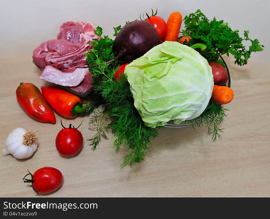 Fresh vegetables ready to cook borscht. Fresh vegetables ready to cook borscht