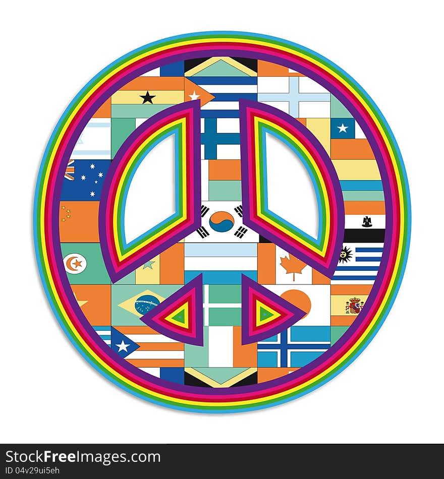 Symbol of peace with world flags inside. Symbol of peace with world flags inside