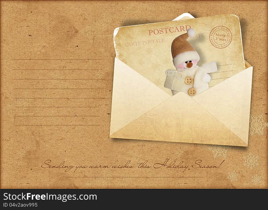 Vintage Christmas greeting card with envelope