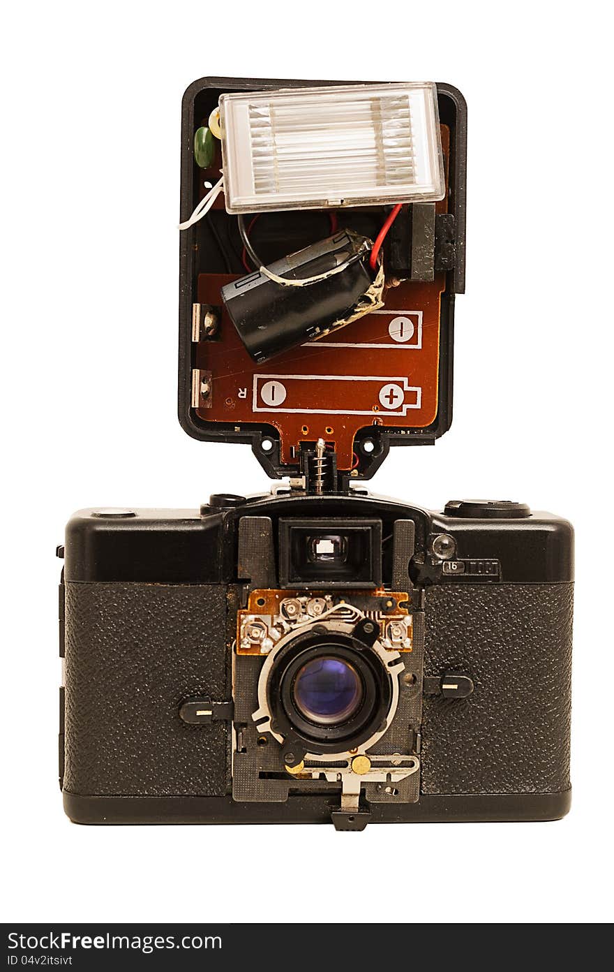 Russian Old Broken Film Camera And Flash