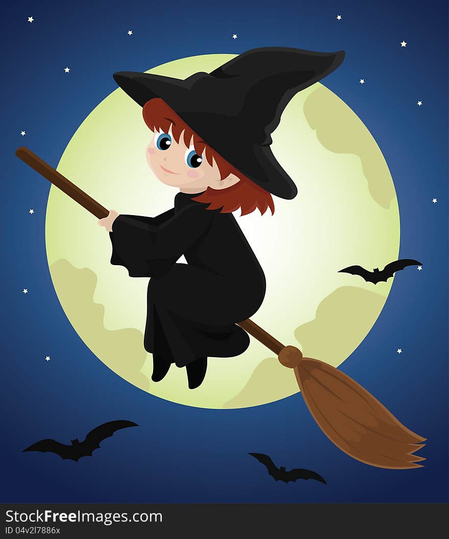 Vector illustration of two little girls dressed in witch and devil costumes on their way to visit a house for trick or treat. Vector illustration of two little girls dressed in witch and devil costumes on their way to visit a house for trick or treat