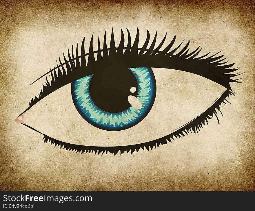 Illustration of blue woman's eye on grunge background. Illustration of blue woman's eye on grunge background.