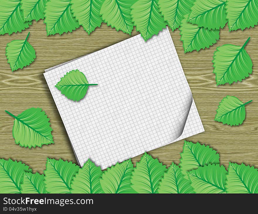 Fresh Leaves Over Wooden Background