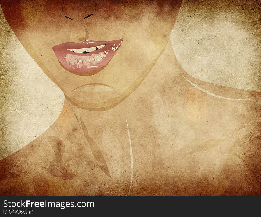 Glossy lips on grunge background