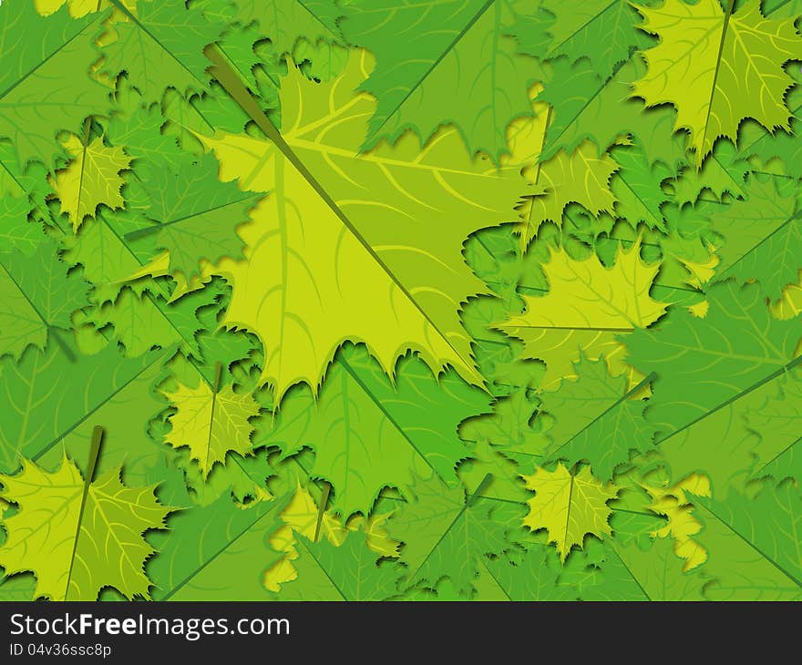 Illustration of colorful bright green maple leaves background. Illustration of colorful bright green maple leaves background.