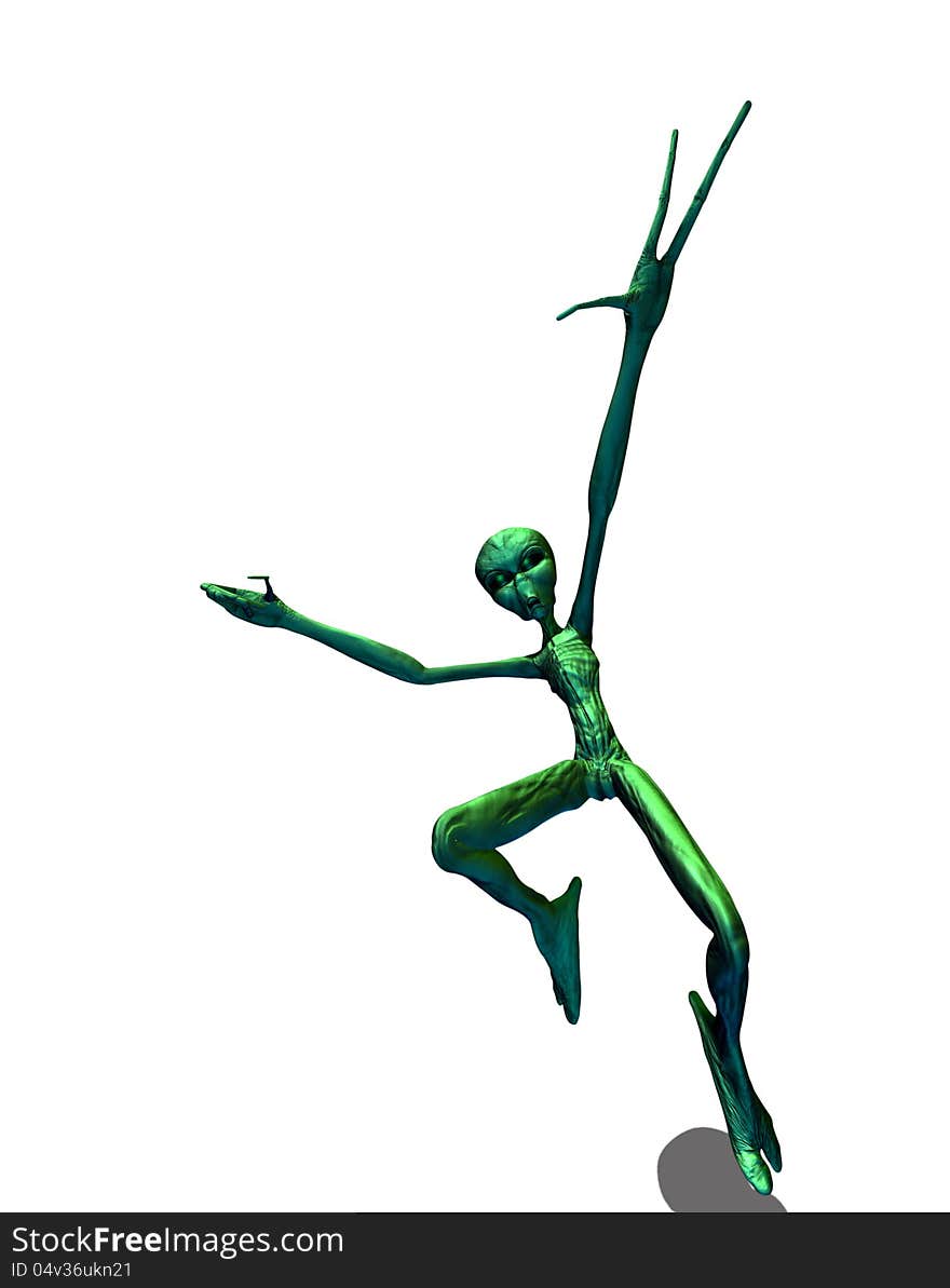 Abstract 3d render of green alien on white background.