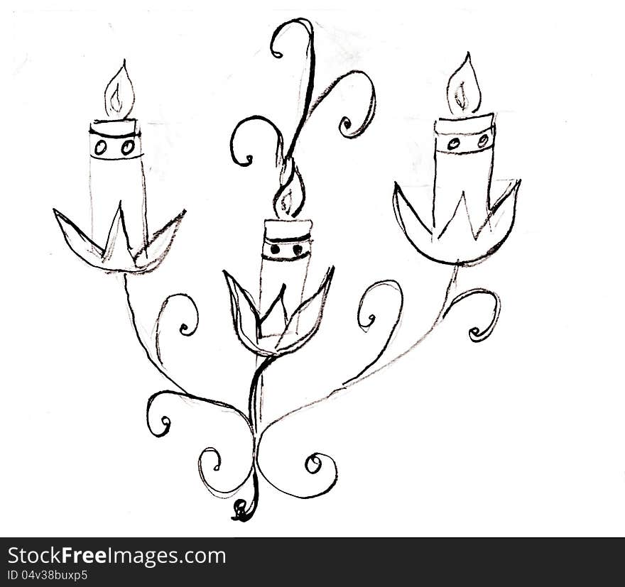 Abstract hand drawn candles in black and white style.