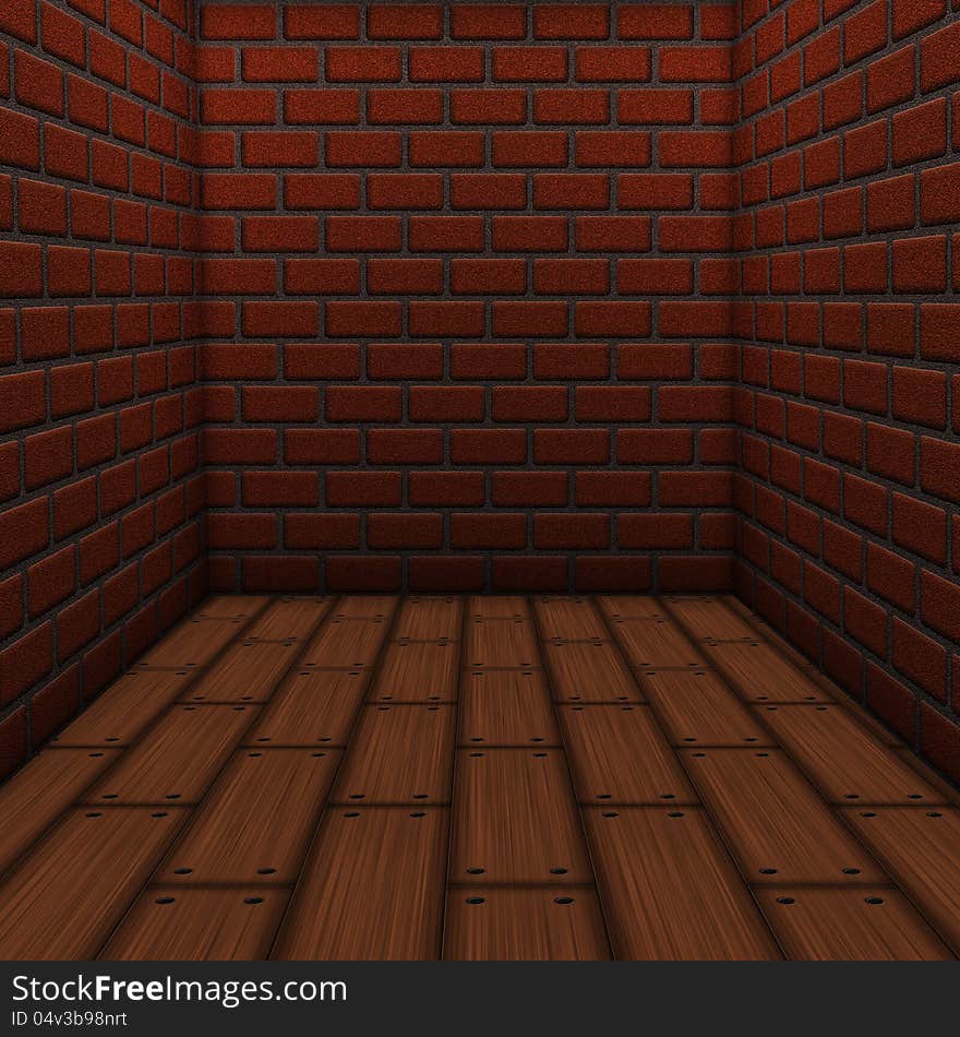 Illustration of old room with brick walls background..