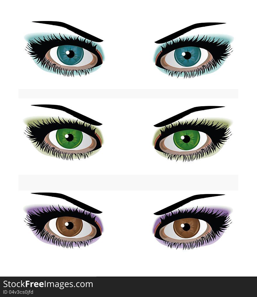 Illustration set female eyes of different colors. Illustration set female eyes of different colors.