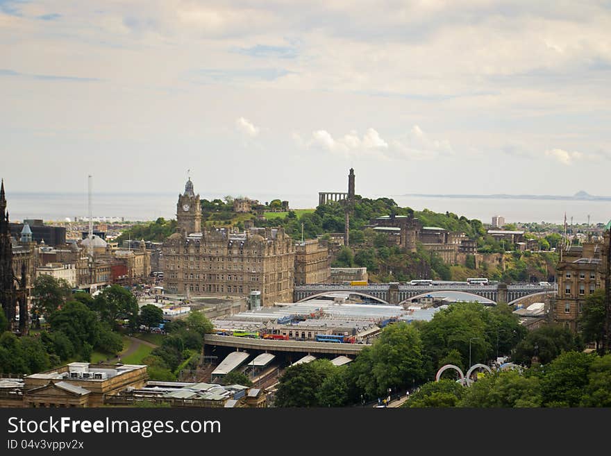 Edinburgh panorama, view Calton Hill and Scott Monument