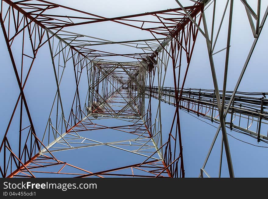 Tower communication with blue sky background