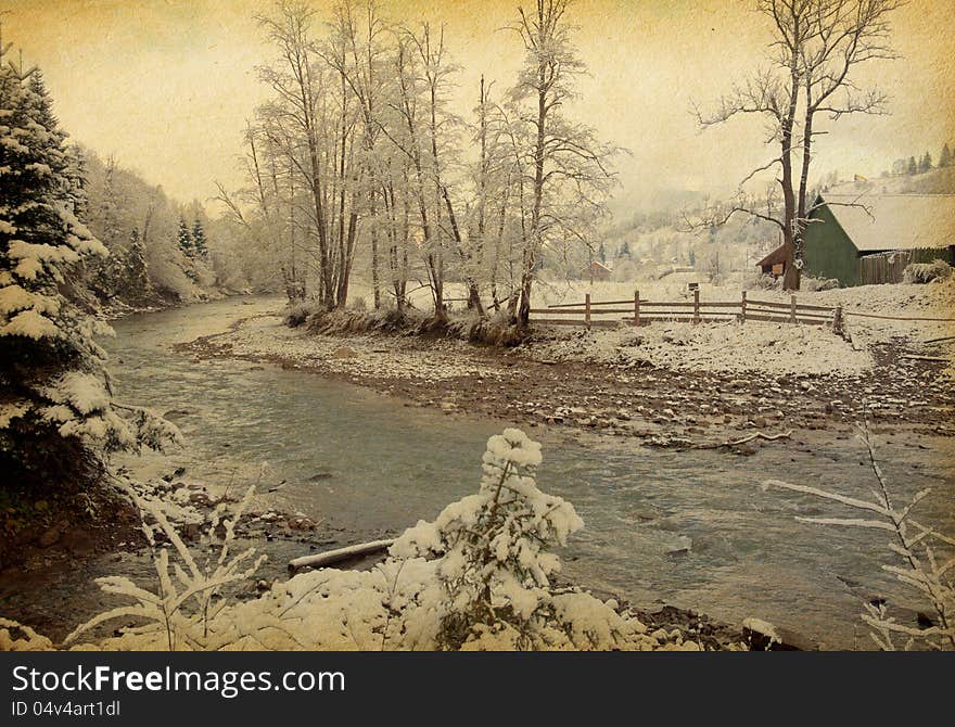 Winter landscape in the carpathians mountains.