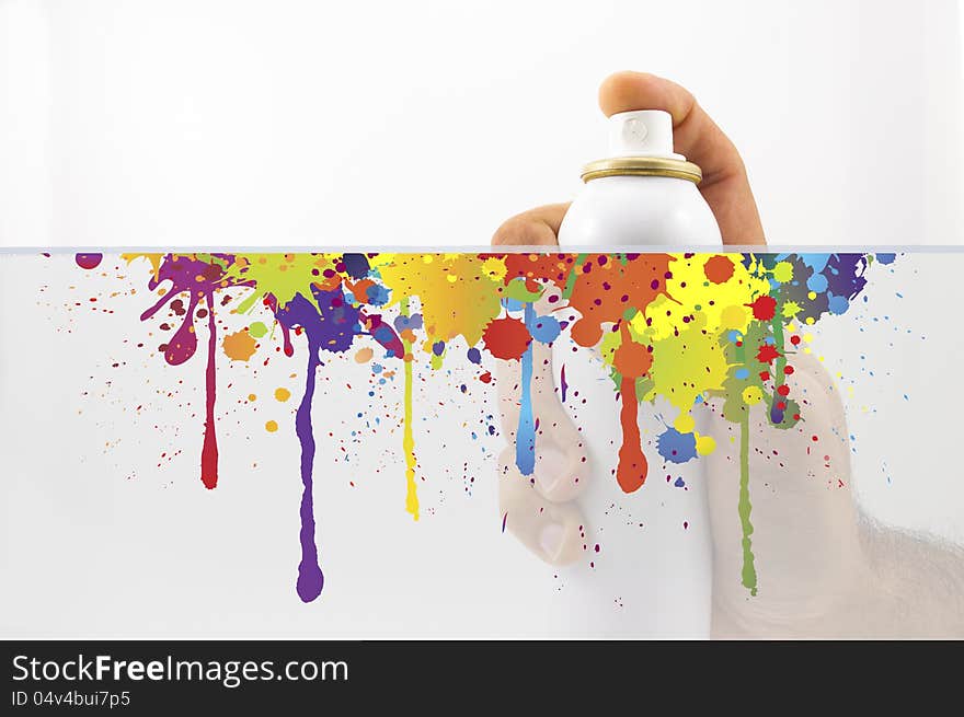 Spraying with paint and colored splash in white background