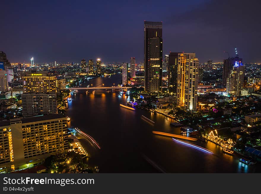 A chaophraya river and bangkok city