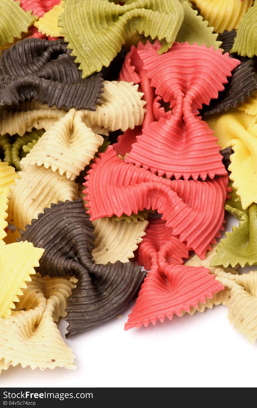 Three Color Farfalle Pasta closeup background