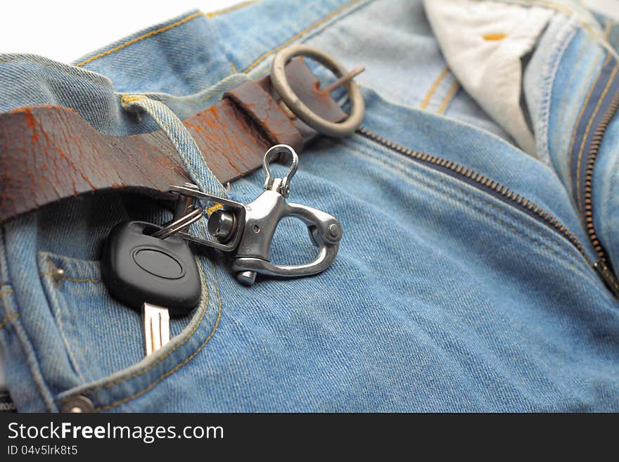 Car key in pocket blue jeans. Car key in pocket blue jeans