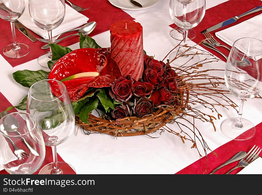 Table with Red roses and candle