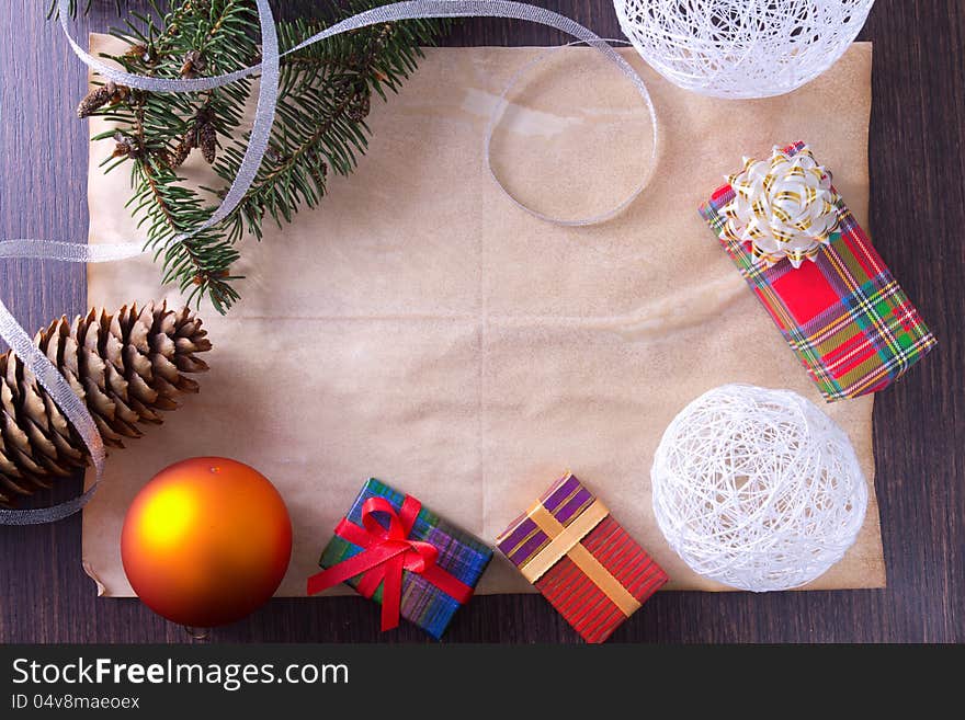 Christmas card with gifts and tree. Christmas card with gifts and tree