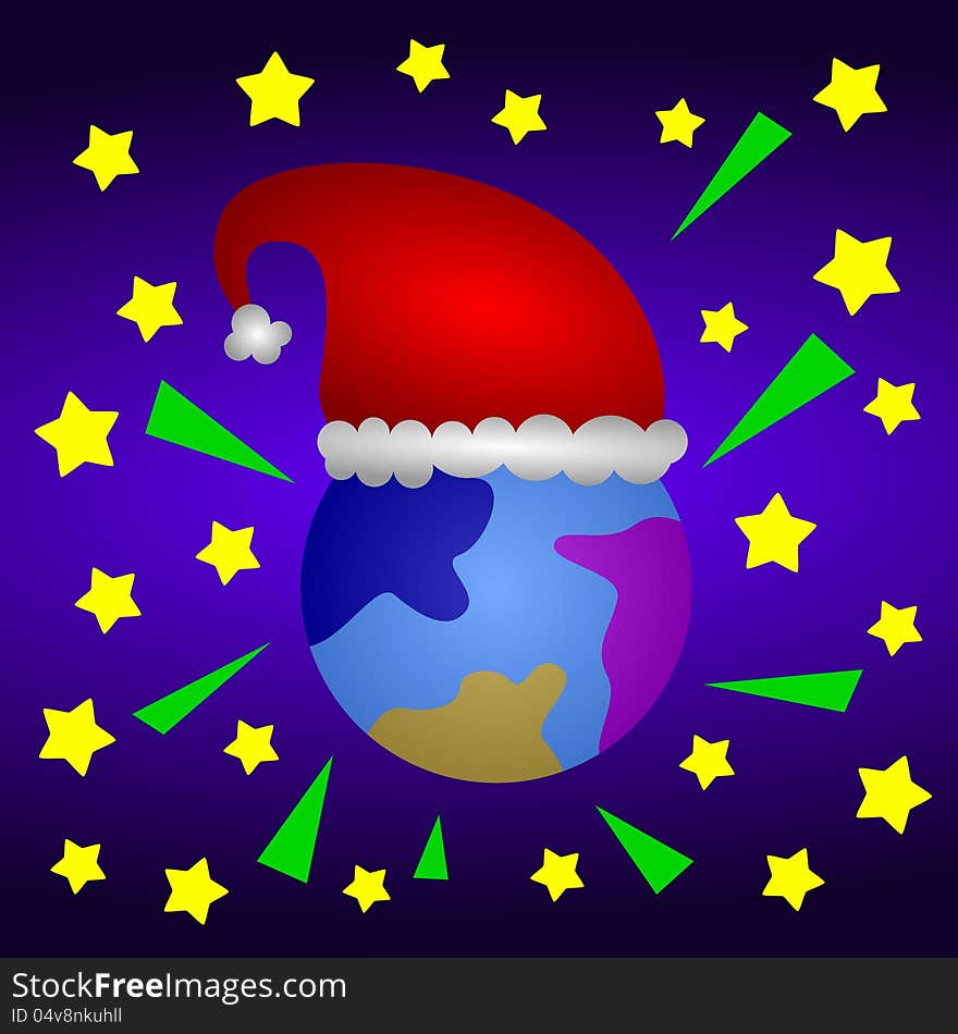 An illustration of the planet earth wearing a Santa Claus hat. An illustration of the planet earth wearing a Santa Claus hat