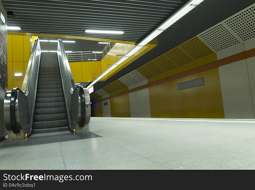 Metro station escalators